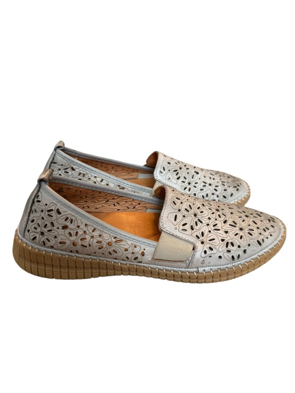 Spring Step Jookin Perforated Leather Slip-On Loafers Floral Cutout EU 40 US 9.5
